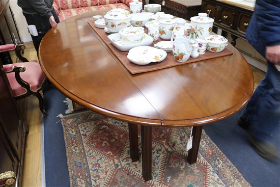 A Georgian style yew wood and mahogany wake table, W.212cm